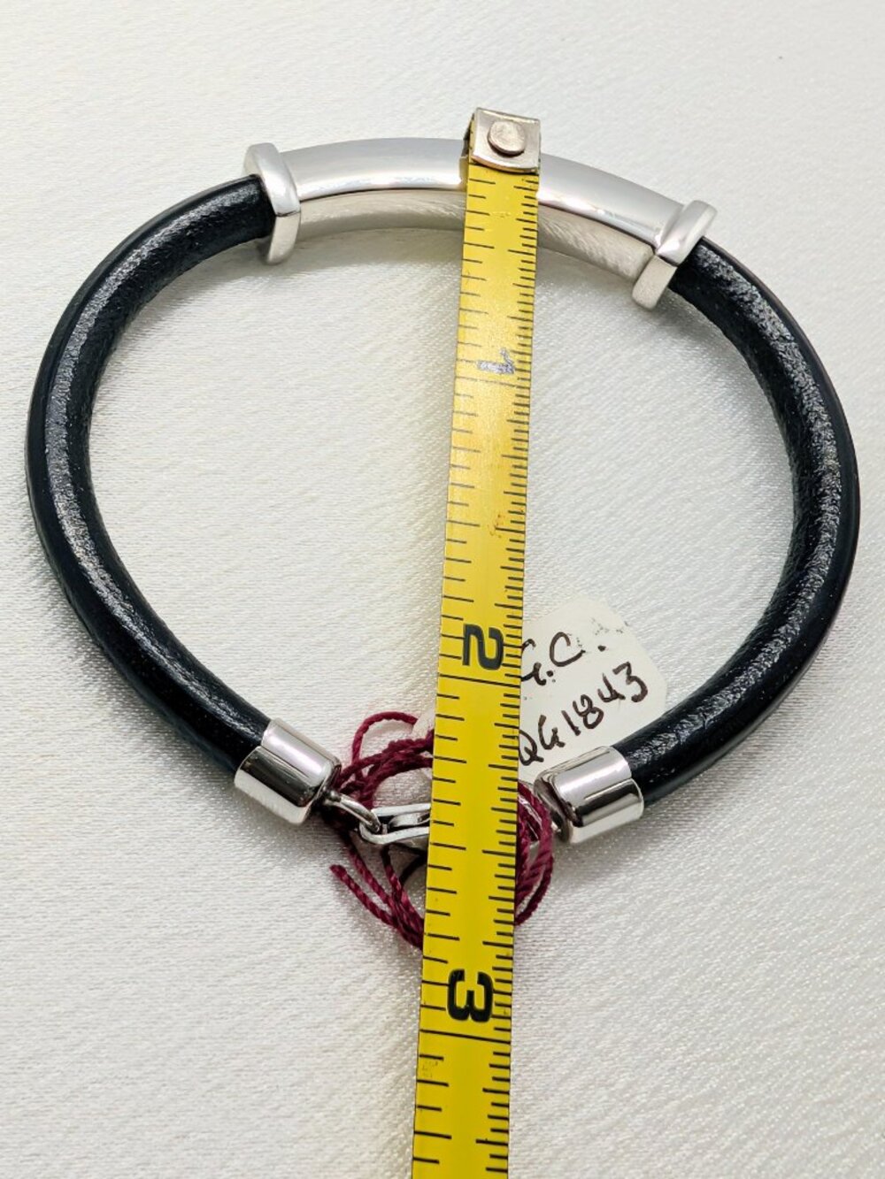 NEW 6 1/2 inch sterling and black leather fashion bracelet - Picture 9 of 11